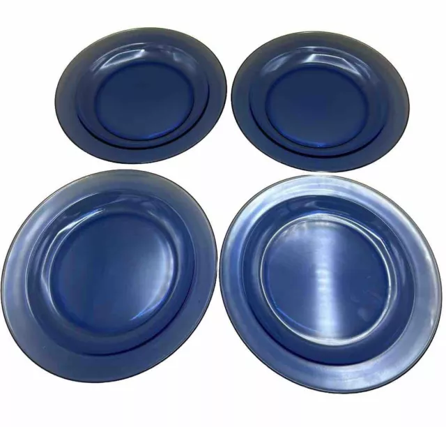 4 VTG French Arcoroc Cobalt Blue Glass Plates Lot Dessert 7.25" Side Dish Salad
