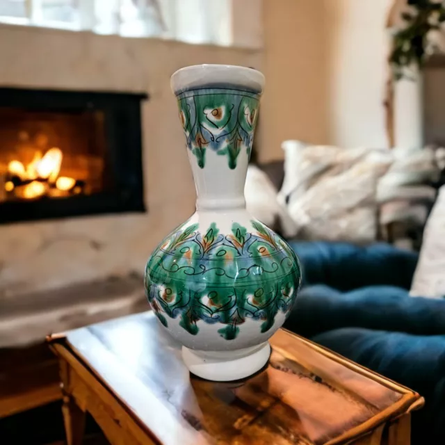 Iznik Style Persian Glazed Pottery Vase  7.75" (19.69 cm) Artisan Beauty