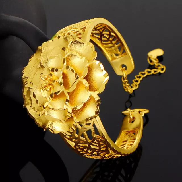 local tyrant Vintage Big Flower 22K 23K 24K Thai Baht Yellow Gold Gp Necklace Br