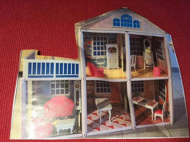Maison De Poupée Vintage Blue Box - Complète Avec Accessoires, Carton Plastique