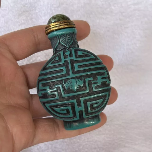 Chinese Wonderful Hand-carved Lucky Crane Pattern Snuff Bottle