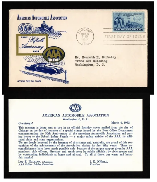 American Automobile Association 50Th Anniversary - Usa Cover 1952 With Insert