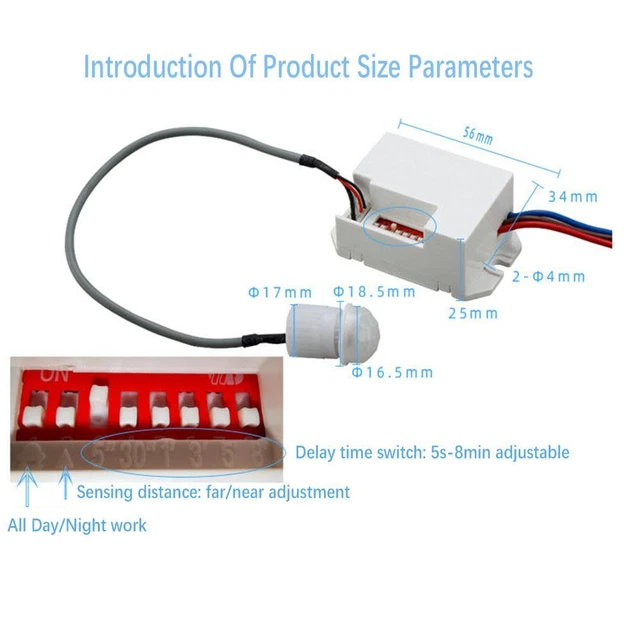 HUMAN BODY INDUCTION On Off Motion Sensor Switch Infrared PIR Detector ...