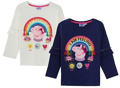 Ragazze Peppa Pig a maniche lunghe T-shirt kids cotone 3D Rainbow Estate Top T-Shirt Taglia