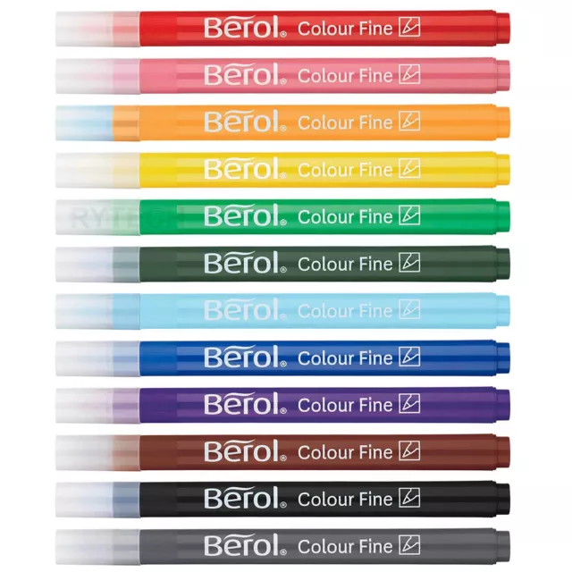 12 Berol Colourfine Felt Tip Pens Washable School Colouring Art Drawing Writing