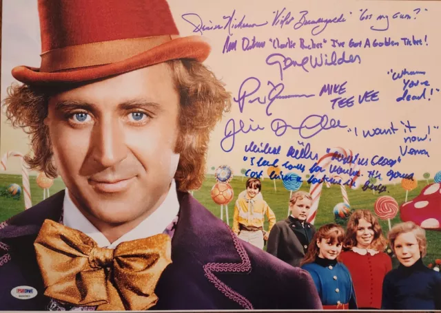 Gene Wilder w/Willy Wonka Cast (6) signed & Inscribed 12x17 Photo w/PSA DNA LOA