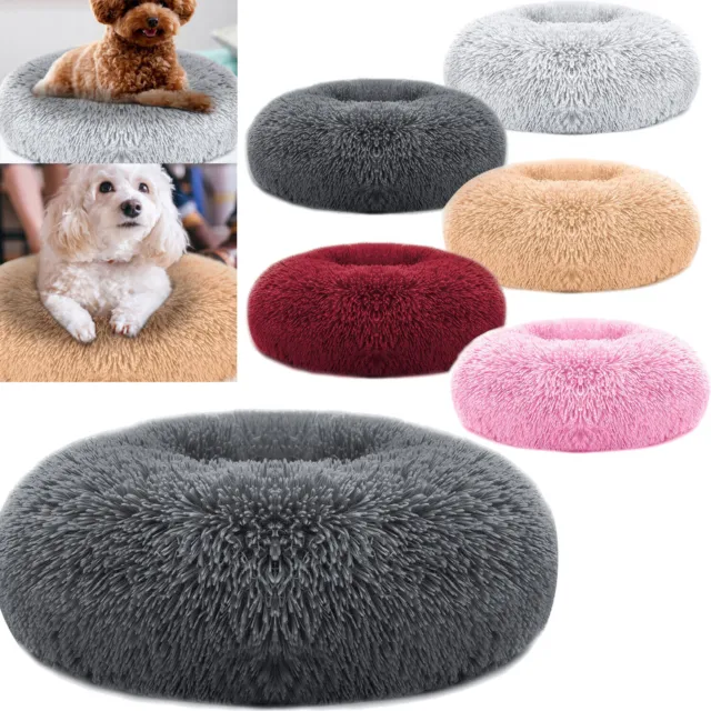 20/24" Donut Plush Pet Dog Cat Bed Fluffy Soft Warm Calming Bed Sleeping Kennel