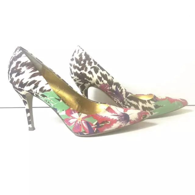 Nine West Womens Size 8 M Floral Textile Pump Stiletto Heels Pointed Toe Slip On