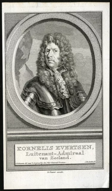 Antique Portrait Print-CORNELIS EVERTSEN THE YOUNGEST-ADMIRAL-Houbraken-c.1750