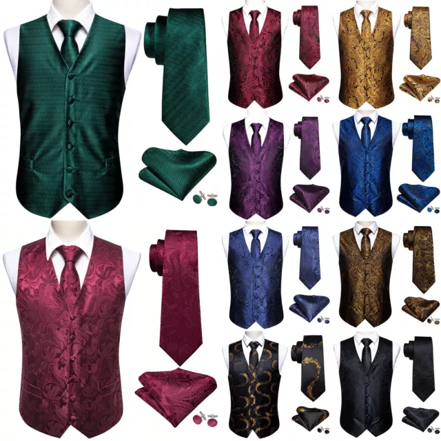 Barry Wang Mens Waistcoat Red Purple Black Vest Tie and Pocket Square Cufflinks
