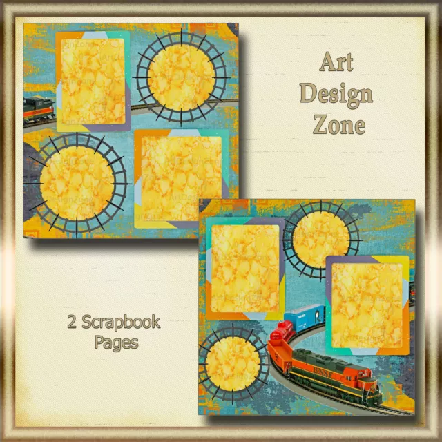 Train and Tracks Colorful Scrapbook Set -Track Frames - Gold Inserts