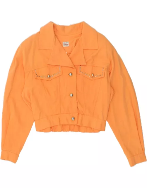 VINTAGE Womens Crop Graphic Bomber Jacket UK 10 Small Orange AF01