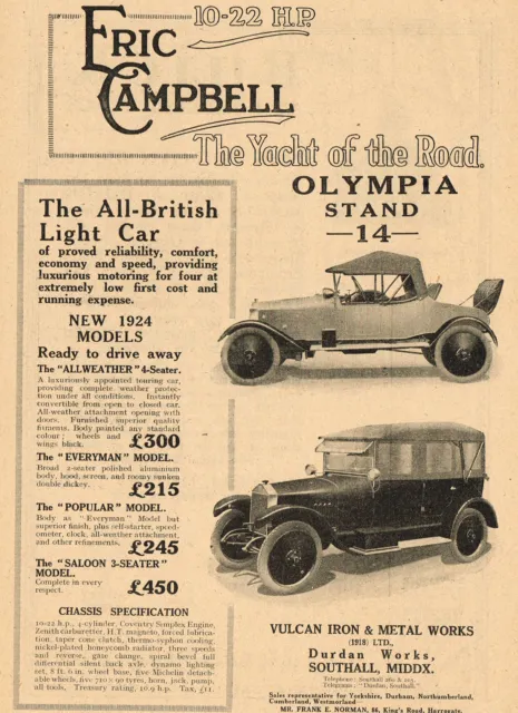 1923 Original Vintage Original Eric Campbell 1924 Automobile Car Photo Print Ad