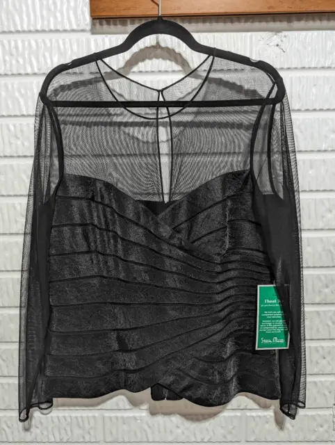 Victor Costa Women's Black Sheer Sleeves Sweetheart Neck Mesh Top Size 14 NWT