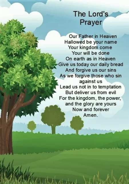 NEW STYLE VERSE The Lords Prayer Childrens A5 Card keepsake Faith Christian Love