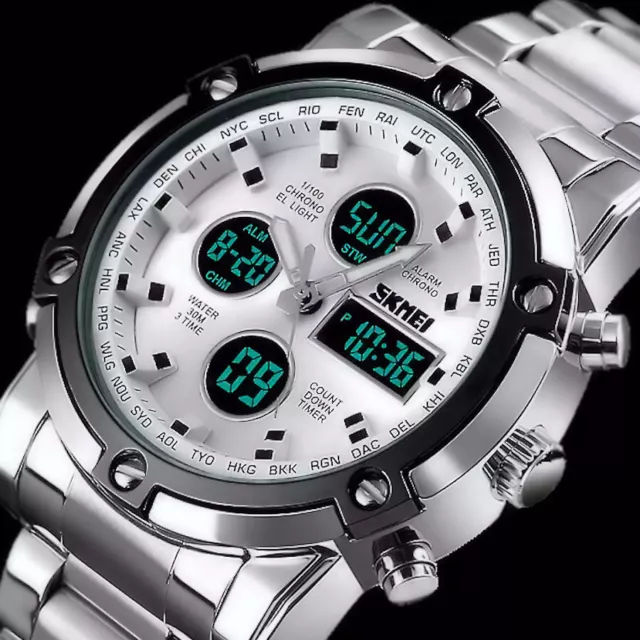 SKM Analog / Digital Herren Armband Männer Uhr Silber Farben Chronograph M55
