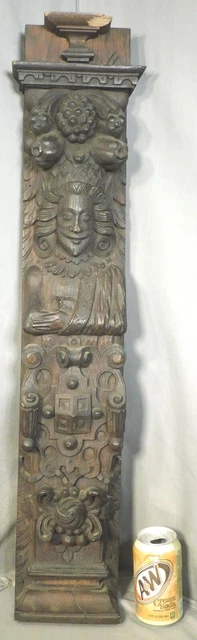 BIG 17th Century Charles II Carved Oak Architectural Figural Column Baroque Man
