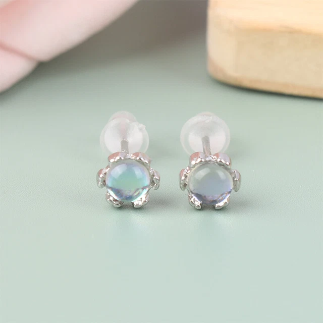 1 Pair Silvery Moonstone Earrings Female New Fashion Simple Small Earrings