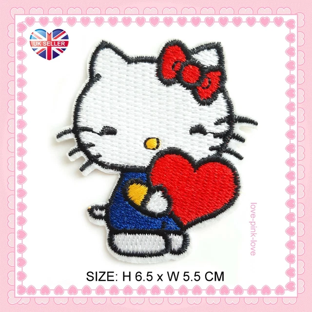 HELLO KITTY HEART  Vollbestickte Applikation Bügeln Aufnähen Patch Abzeichen UK