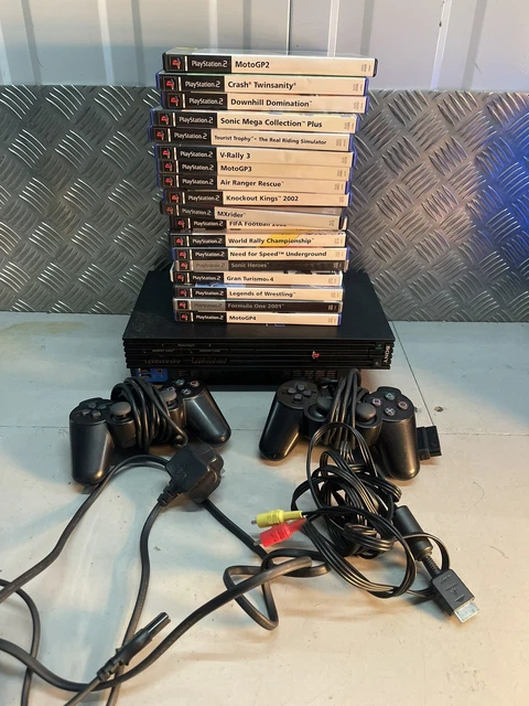 SONY PLAYSTATION 2 PS2 Console Bundle 2 Controllers 18 Games 8gb Memory ...