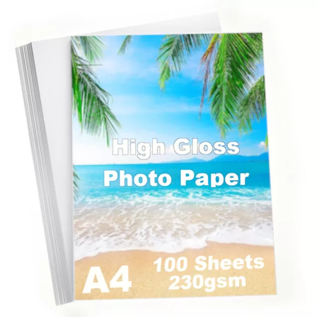 A4 High Gloss Photo Paper Premium Glossy 230gsm Ream 100 Sheets Inkjet Printers