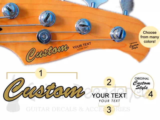 Custom Classic BASS Guitar Headstock Waterslide Decals