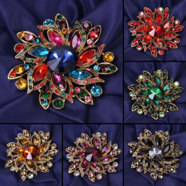 Hot Sale Luxury Women Crystal Flower Brooches Elegant Lady Vintage Plant Pins