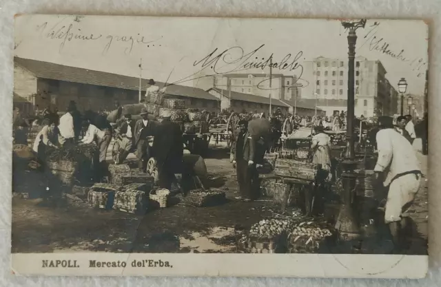 Cartolina Napoli Mercato Erba Animata Viaggiata 1906 Formato Piccolo