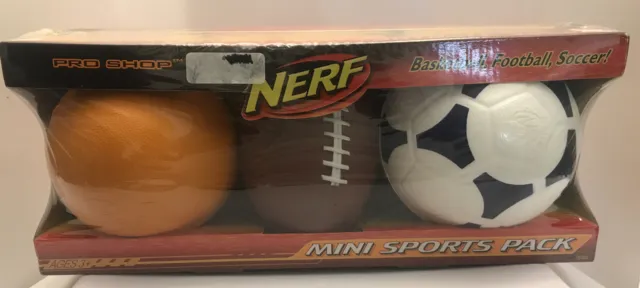 Nerf Pro Shop Mini Sports Pack Basketball, Football, Soccer New
