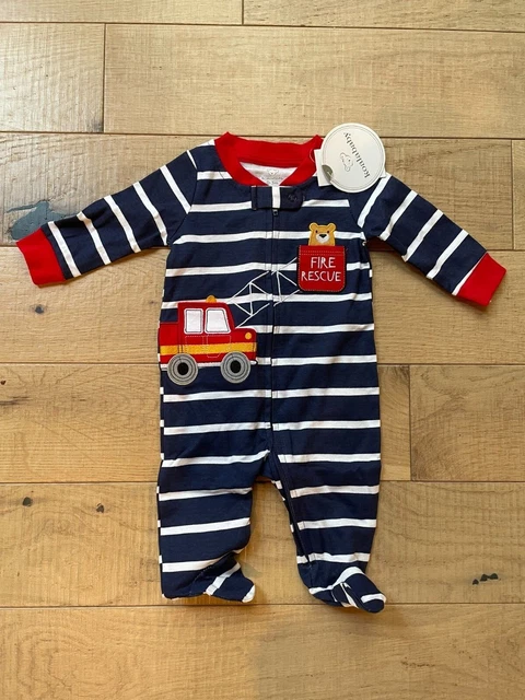 Koala baby Baby Boys 0-3 Months Pajamas Fire Rescue Footed Zip Up Striped