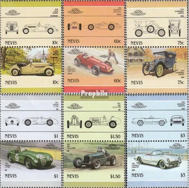 Nevis 348-359 Paare (kompl.Ausg.) postfrisch 1986 Autos EUR 5