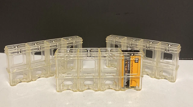 PowerPax Tools Aviation Battery Holder Clear Slim Line 9V Caddy 4 Pack Set Of 3