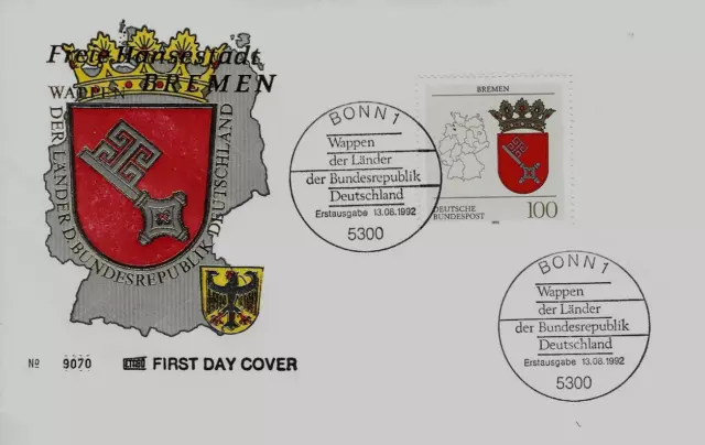 BRD FDC MiNr 1590 (4Gb) "Wappen der Länder der Bundesrepublik (I)" -Bremen-