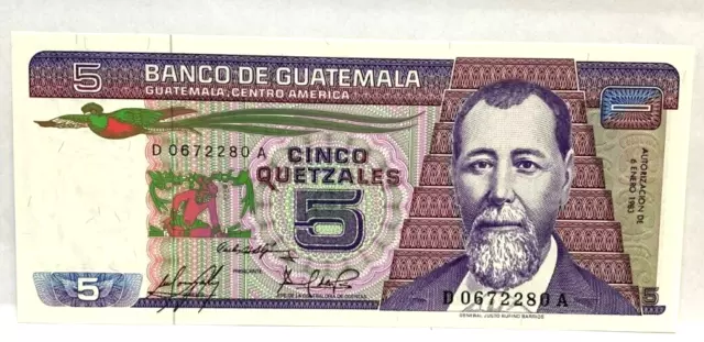 Guatemala  1983 Five 5  Quetzales  Very Scarce  Key Date  Uncirculated