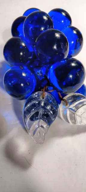 2 Bunches Of MCM Art Glass Solid Glass Wired Cobalt Grapes Retro 3