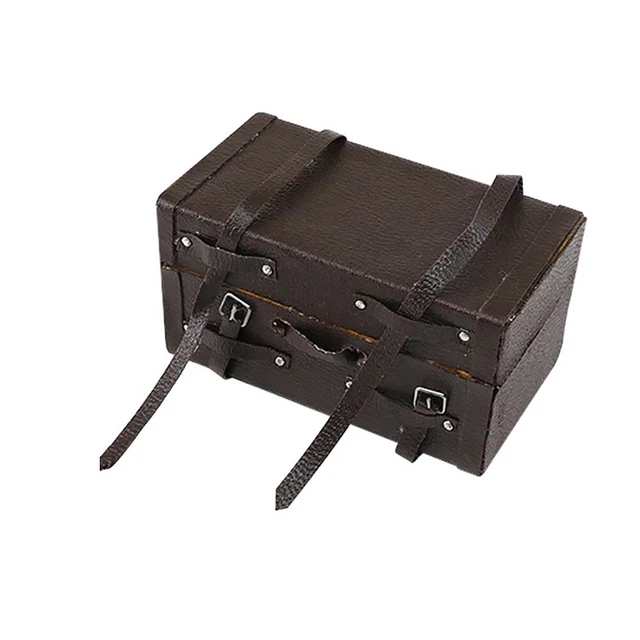 Maleta equipaje muñeca vintage caja de madera 1 pieza madera miniatura rojo marrón oscuro
