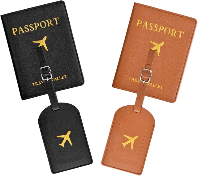 Chstarina Custodia Passaporto e Etichette per Bagagli, 2* Marrone+nero