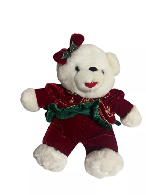 Dan Dee Snowflake Girl Teddy Bear Plush White Red Jacket Green Dress Bow 13”