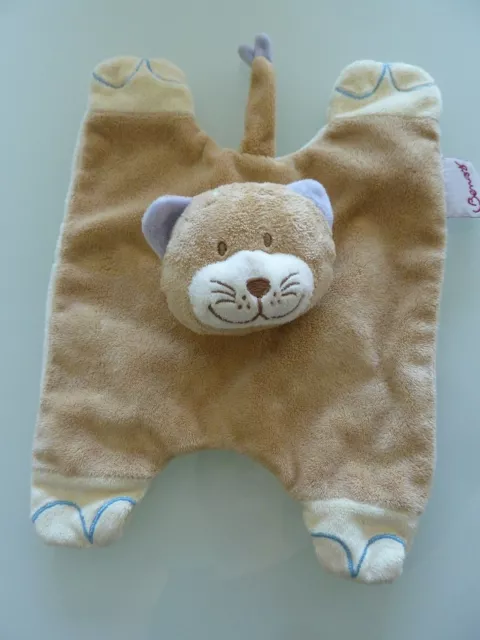 K6. DOUDOU PLAT BENGY TIGRE CHAT beige marron clair écru  bleu mauve jaune - TBE