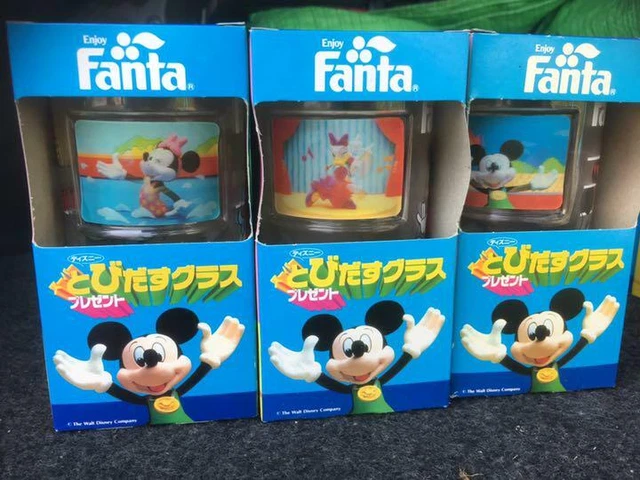Coca Cola Fanta Disney Glass Set of 3 Retro Novelty Vintage Mickey Minnie Donald