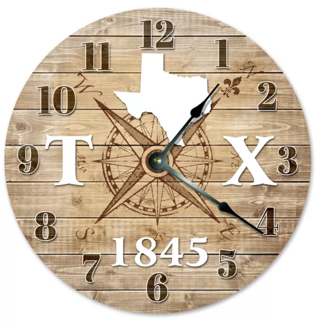 TEXAS CLOCK Established in 1845 CLOCK Large 10.5 inch Wall Clock COMPASS MAP