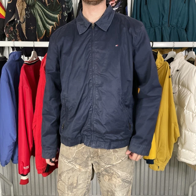 Giacca Tommy Hilfiger Harrington vintage cappotto con cerniera intera, blu navy, uomo XXL