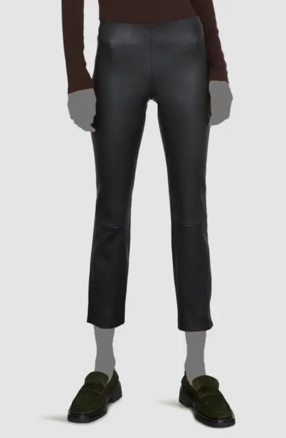 $1296 Vince Women's Black Leather Crop Leggings Pants Size Large