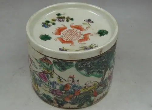 Rare old Vintage Chinese Painted Porcelain is handmade Cricket Cage Box