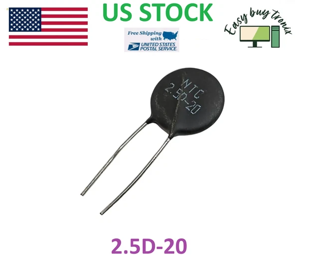 5pcs NTC 2.5D-20 Inrush Current Limiter Power Thermistors 2.5 ohms 12Amp 20mm