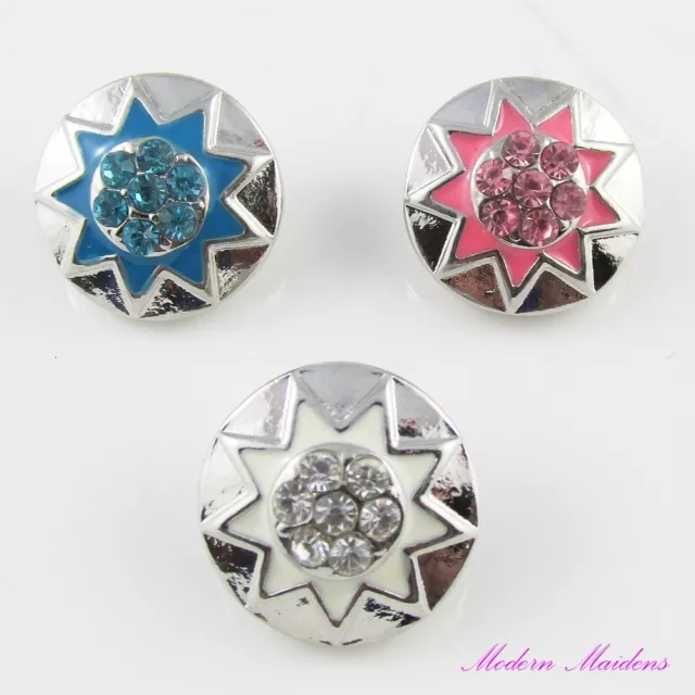 Noosa Style Enamel & Rhinestone Star Snap on Chunk Button 19mm Select Colour