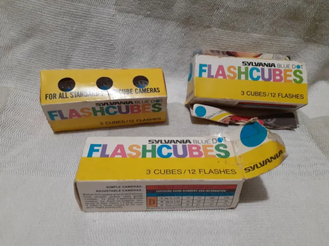 3 Boxes Vintage Sylvania Blue Dot GTE Flashcubes For Standard Flashcube Cameras