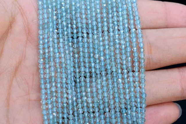 A++ 2MM vente en gros 5 brins bleu aigue-marine à facettes perles de...