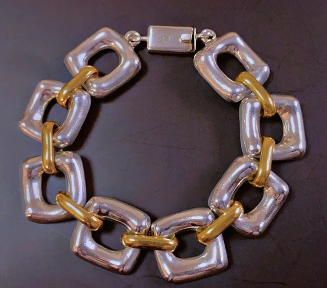Bracelet Argent Ancien 54g - Style Art Déco Tank - Bijou Vintage Mexico Sliver Bronze