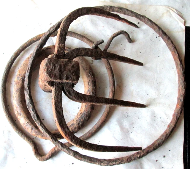 Antique Blacksmith Forged Iron Farm Field Salvage, Lot Of 4, Decorative, Used
